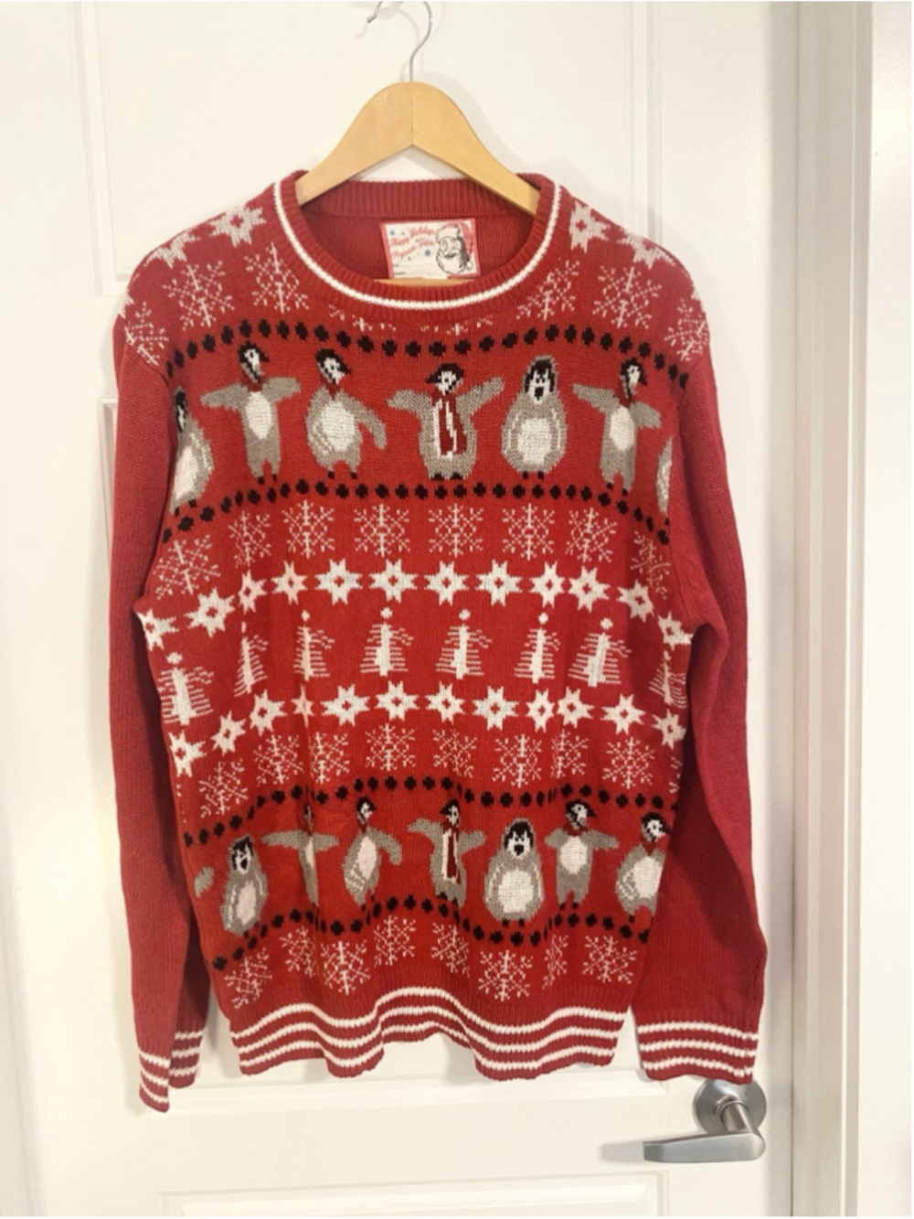Penguin Ugly Christmas Sweater XL Unisex Red Holiday Snowflake Acrylic